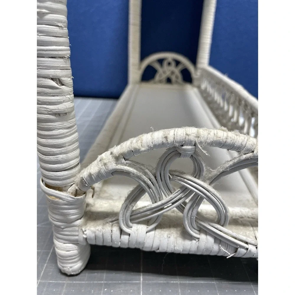 VTG White ~Wicker Rattan Shelf~ Boho 2 Tiered Standing/Wall Hanging Cottagecore